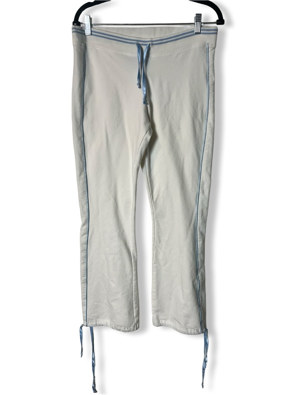 Sideout Vintage 90s Y2K White Cotton Spandex Baby Blue Track Pants Sz. S